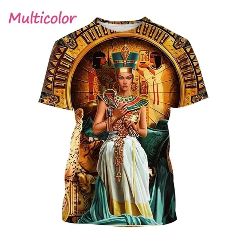 Hot Sale Cleopatra 3D Printed T-shirt Personality Egyptian Pharaoh Pyramid Queens Of Egypt Fashion Unisex Casual Harajuku Tops