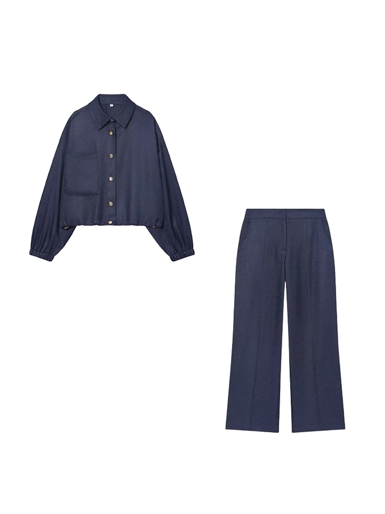 Women Winter  Autumn New Products Women's Clothing Long-sleeved Lapel Short Jacket Top Edge Straight Leg Pants Suit