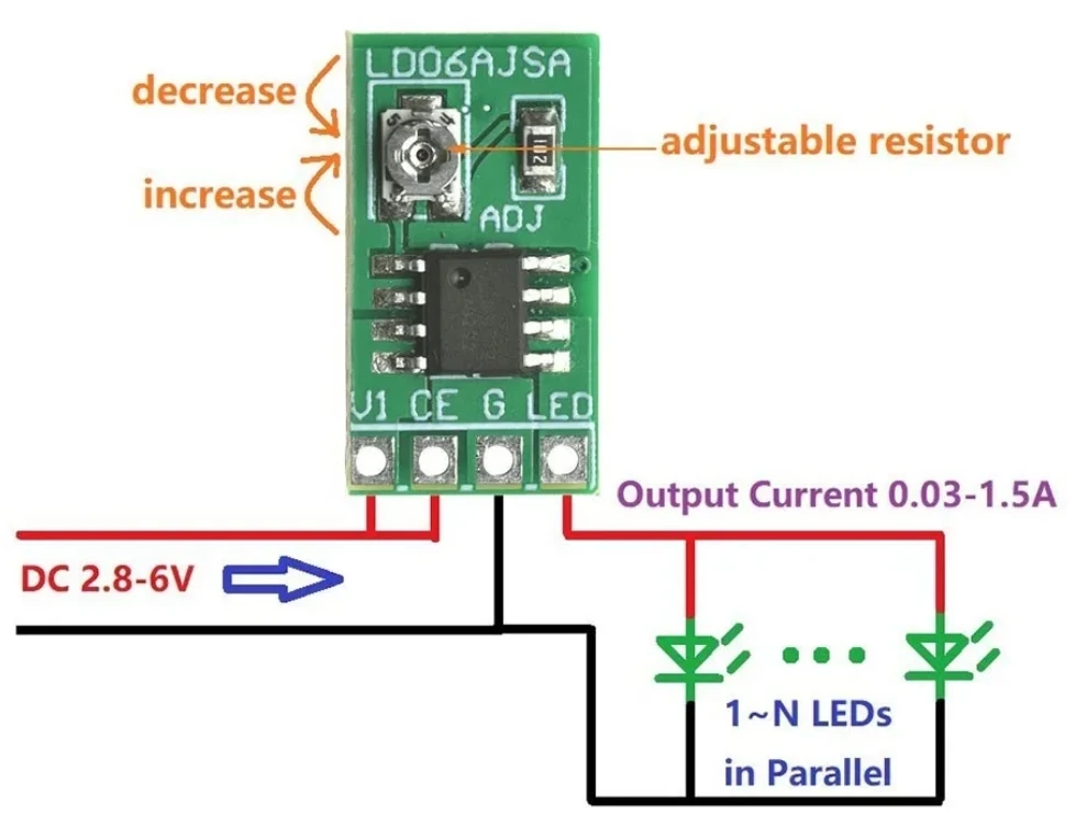 DC 2,8-6V 30-1500mA LED-Treiber 9W Konstantstrom Einstellbares Modul PWM-Steuerung Dimmplatine – Detail 1