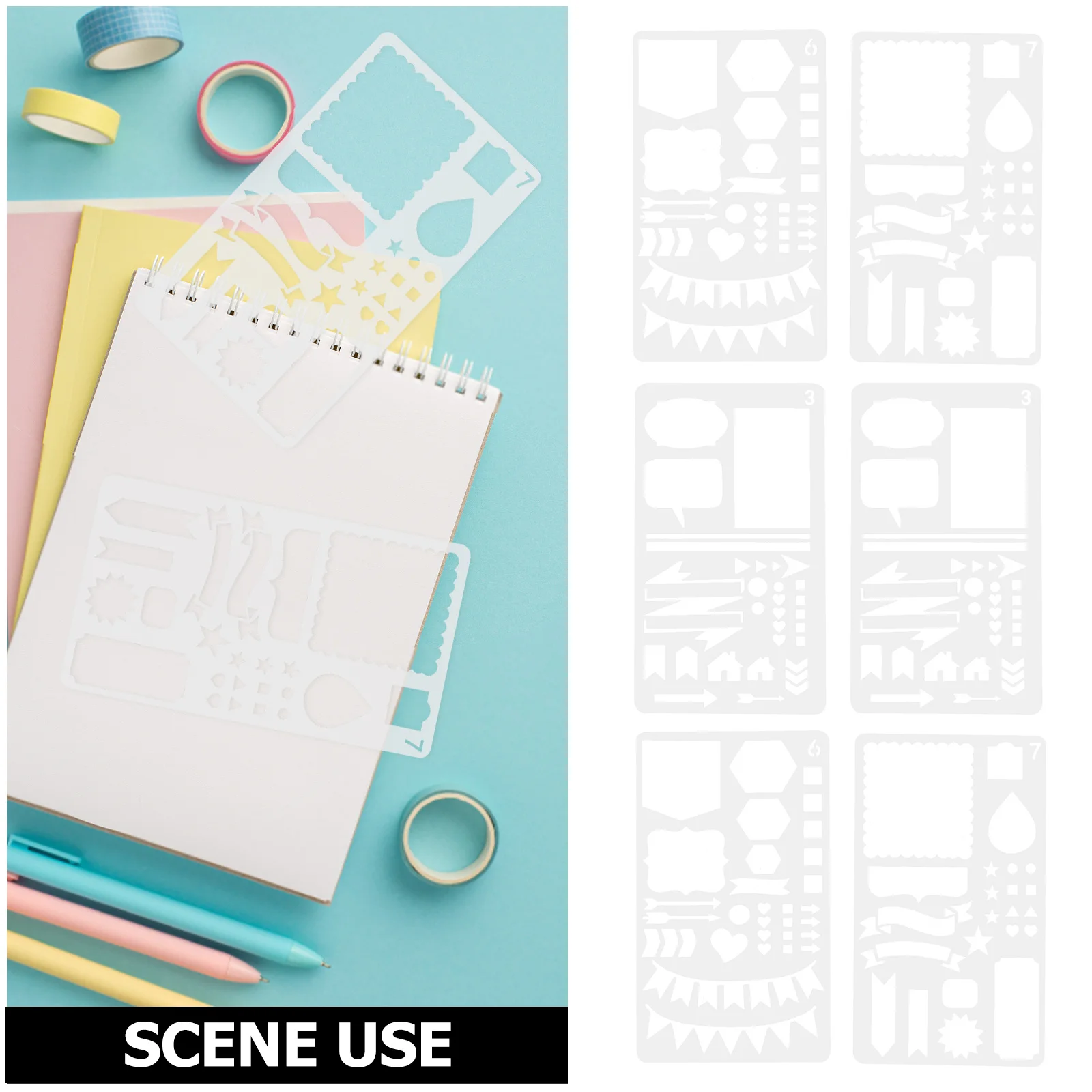 

6pcs Drawing Stencils Pet Reusable Painting Templates For Diy Crafts Journaling Wall Wood Block Art Projects Decorative Diy