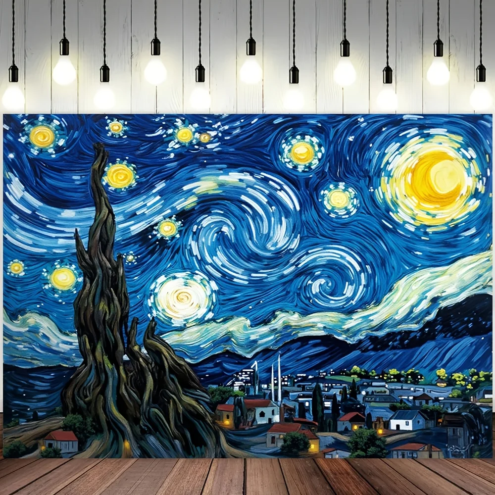1pc Van Gogh's Starry Night tapestry, polyester fabric, machine washable, suitable for bedroom and living room decoration