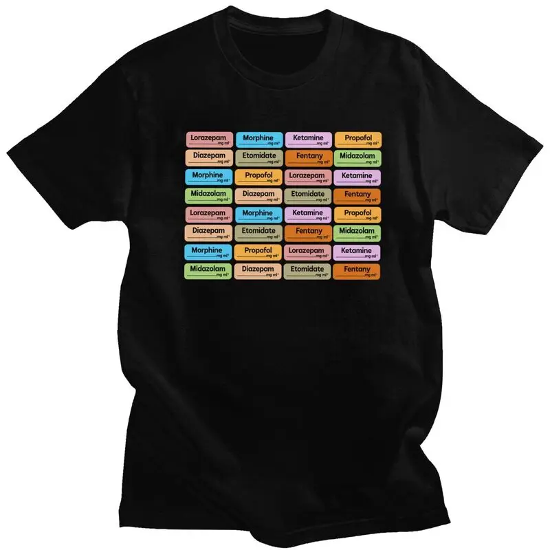 Custom Medical Nurse Anesthesia Medication Labels T Shirt for Men Tshirt Casual Tee Short Sleeves T-shirts Clothing