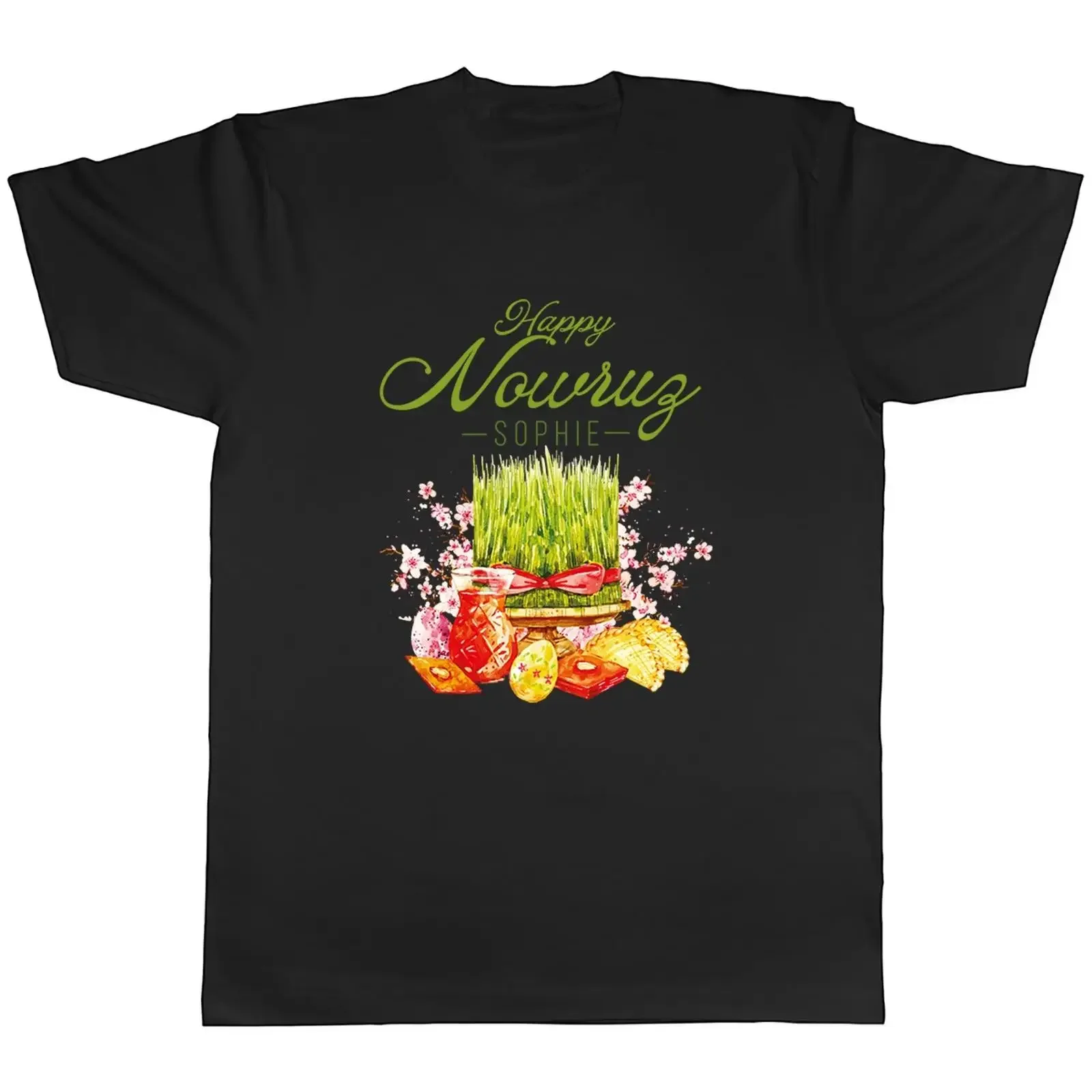 Personalized Happy Nowruz Wheat Plant Eggs Men's T Shirt Top vintage Washed Casual Soft fashion Stylish Comfortable Breathable