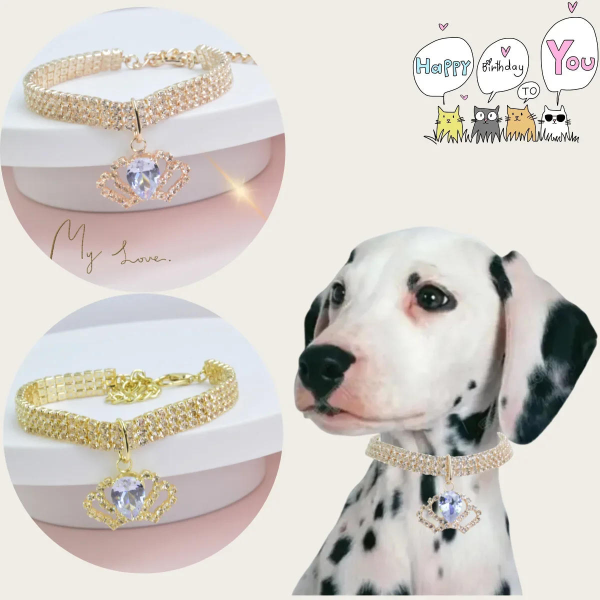 

Pet Diamond Crown Zircon Cat and Dog Necklace Full of Diamond High Grade Cat Chain Decorative Dog Collar Charms Pet Supplies