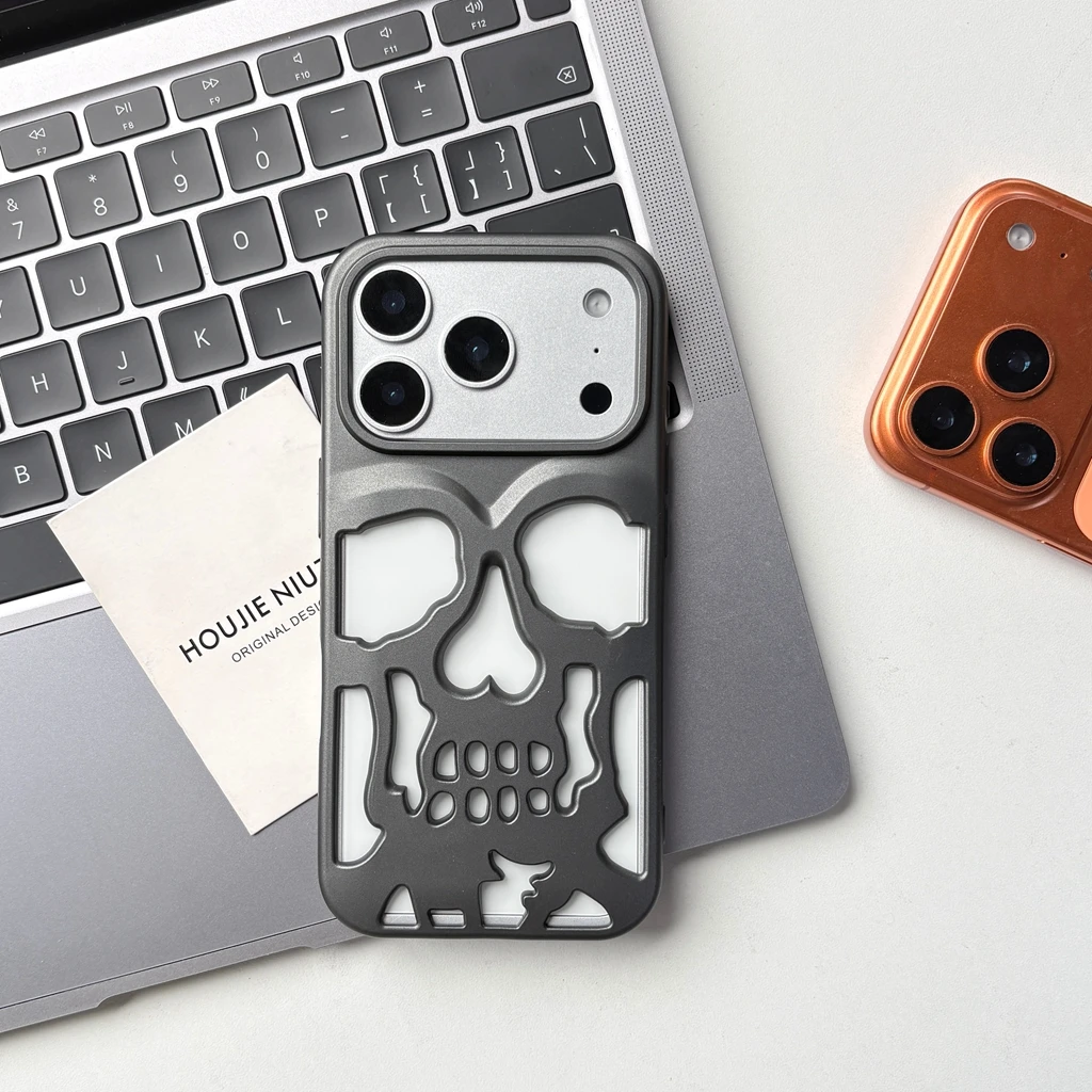 Retro-Mode, matt, aushöhlen, Totenkopf-Kopf-Skelett, stoßfest, schützende Handyhülle für iPhone 17, 16, 15, 14, 13, 12 Pro Max