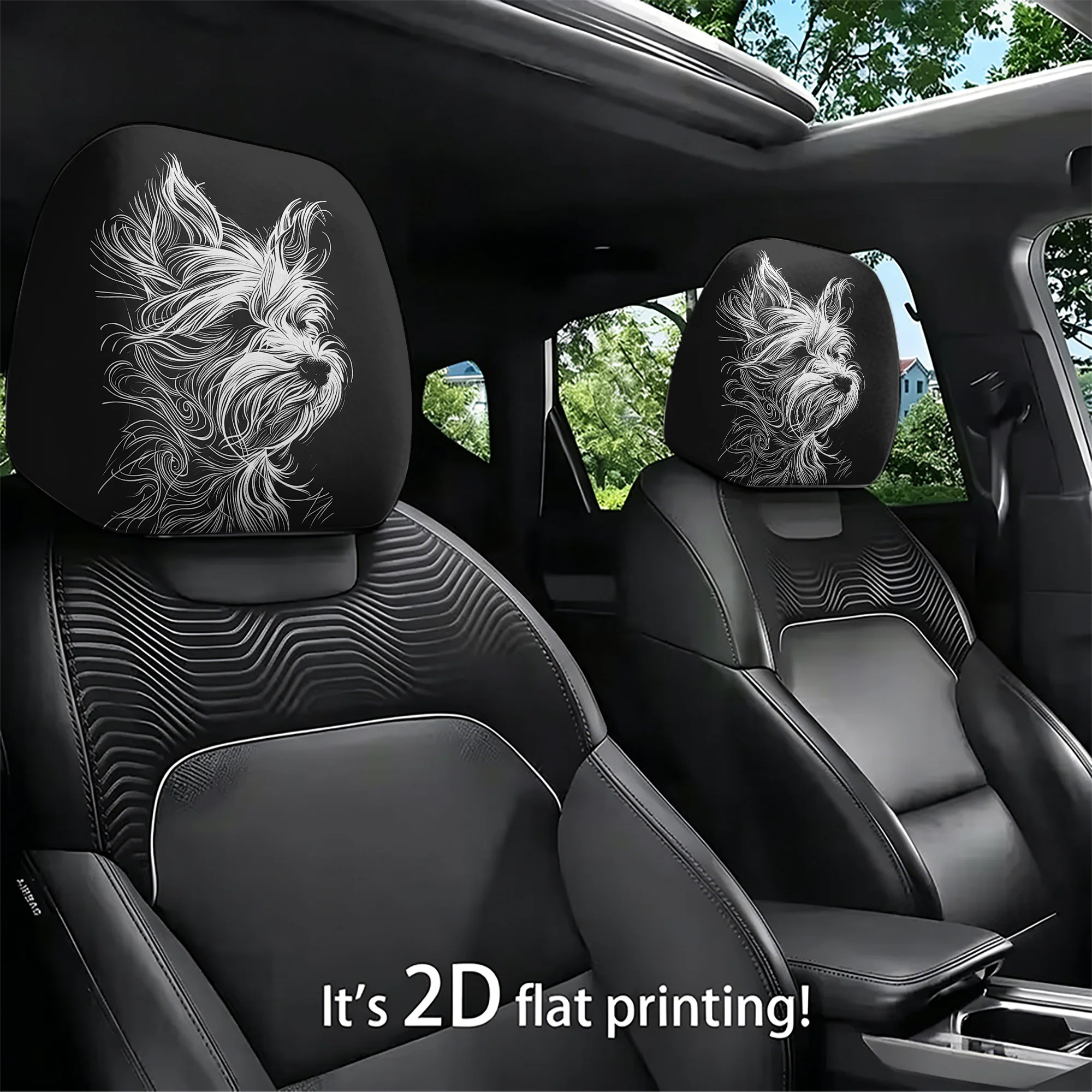 2pcs Dog-Print Car Headrest Covers to add a touch of style to your car’s interior. Not filled. Easy to install.