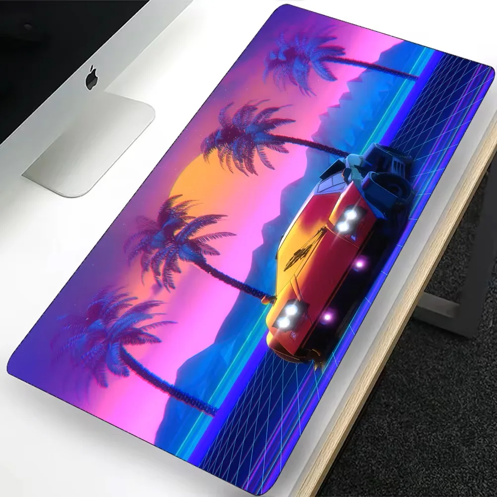 Neon Car Retrowave Synthwave Art Large Gaming Mouse Pad Computer Mousepad PC Gamer Laptop Mouse Mat Office Keyboard Mat Desk Pad