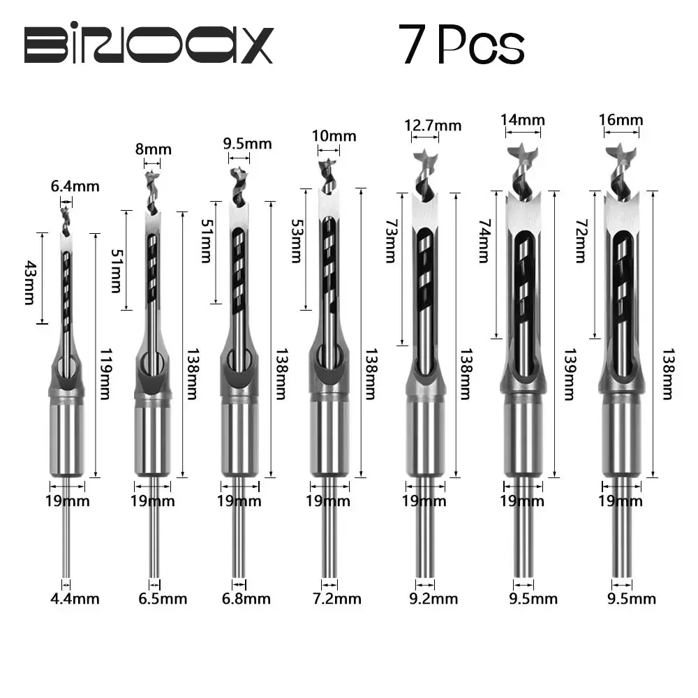 Binoax 7 Pcs Square Hole Saw Drill Bits Woodworking Hole Wood Mortising Chisel Set Mortise Chisel Bit Kit Tool Set