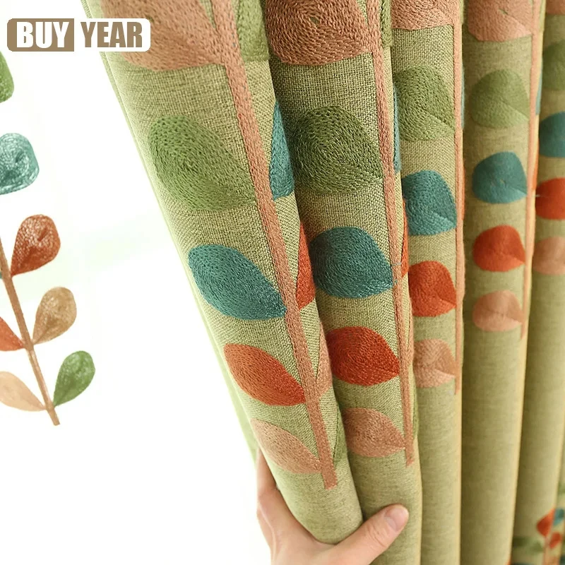 

American Country Style Finished Shading Window Curtains for Living Room Bedroom Rural Backdrop Embroidered Cotton Linen Curtain