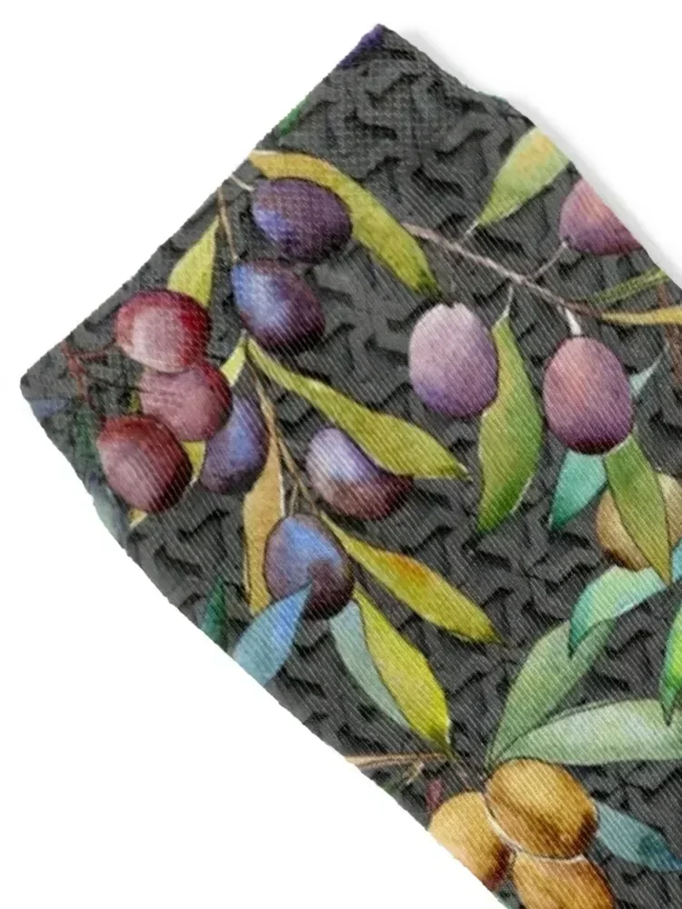 Olives On The Tree With Black Geometric Background Socks Stockings man bright garter luxury custom Man Socks Women's