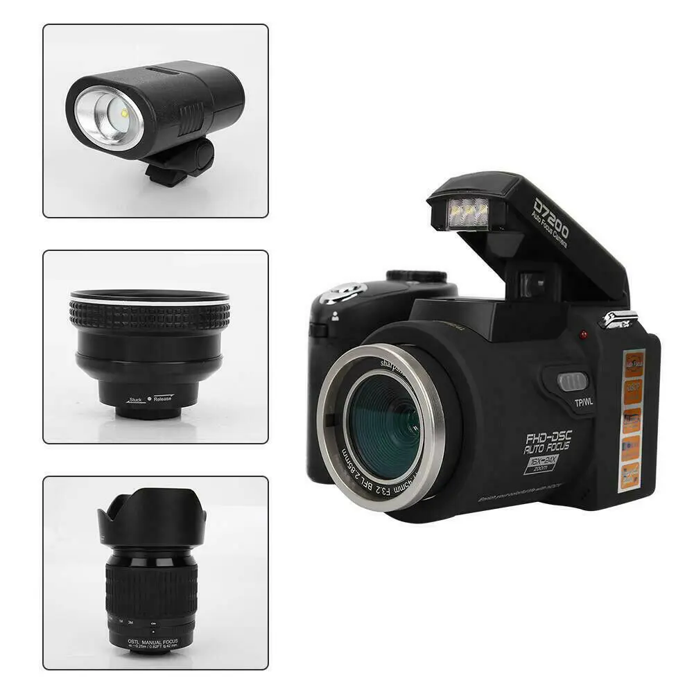 2024 24X Digital Zoom Telephoto Lens DSLR Wide Angle Professional Photos Camera SLR Flashlight Recorder 3.0 inch Screen