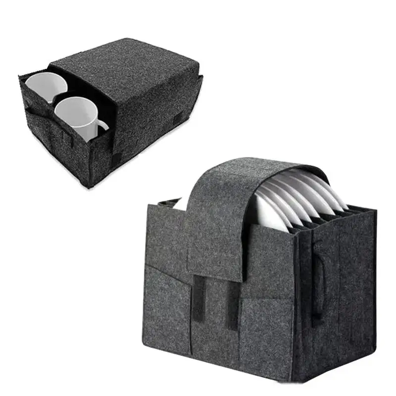 

Thickened Felt Plate Dish Cup Storage Bag Holder Camping Tableware Container For Motorhome Kitchen Cupboard Organization