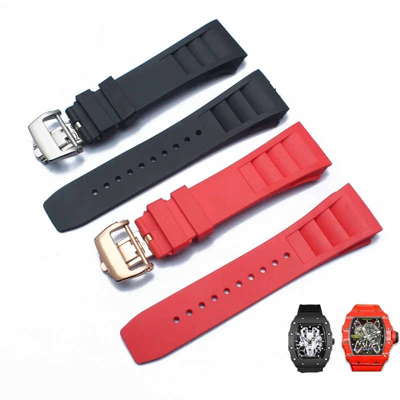Mehrfarbiges weiches Outdoor-Sicherheits gummi 25mm Uhren armband für Richard Mille RM011 mit 4 5 Sternen Schrauben dreher Werkzeug konvexes Uhren armband