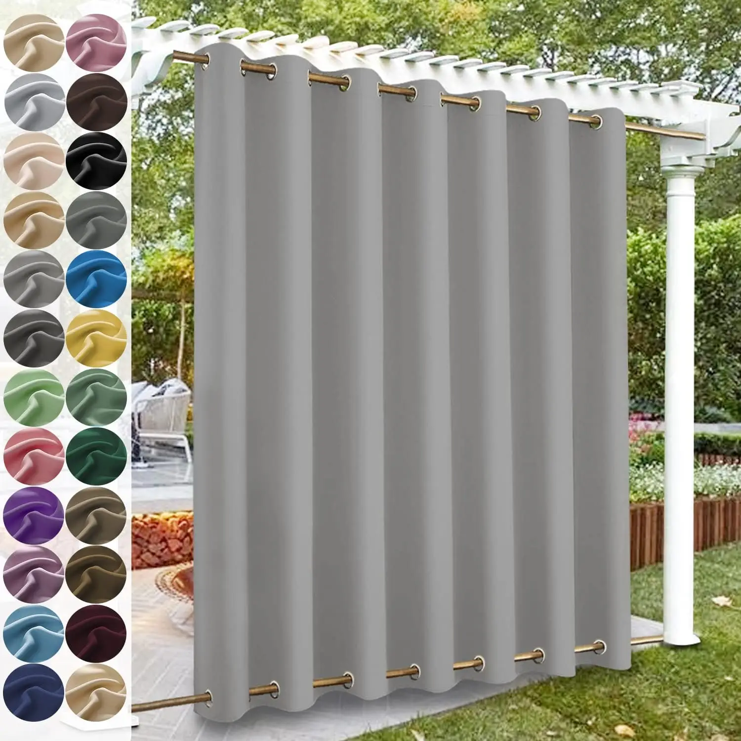 

Custom Waterproof Outdoor Windproof Curtains Top Bottom Grommets Curtain Blackout Curtain for Balcony/Garden/Patio/Porch/Pool