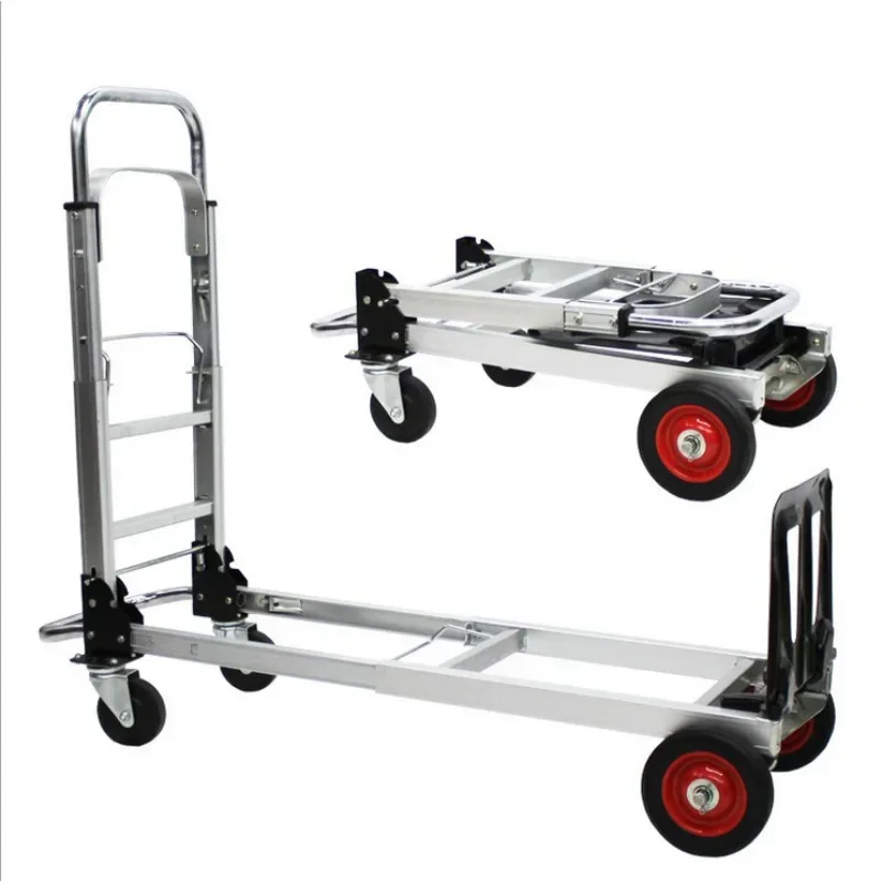 

100KG Car Roll Luggage Cart Portable Luggage Trolley Folding Hand Truck Mute Flat Heavy Duty 4-wheel Foldable Shopping Cart