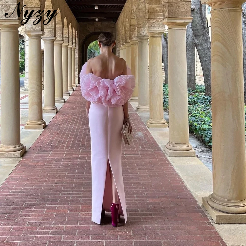 

NYZY E511 Elegant 3D Rosettes Floral Mermaid Evening Dresses Pink 2025 Celebrity Party Prom Formal Gowns Customized