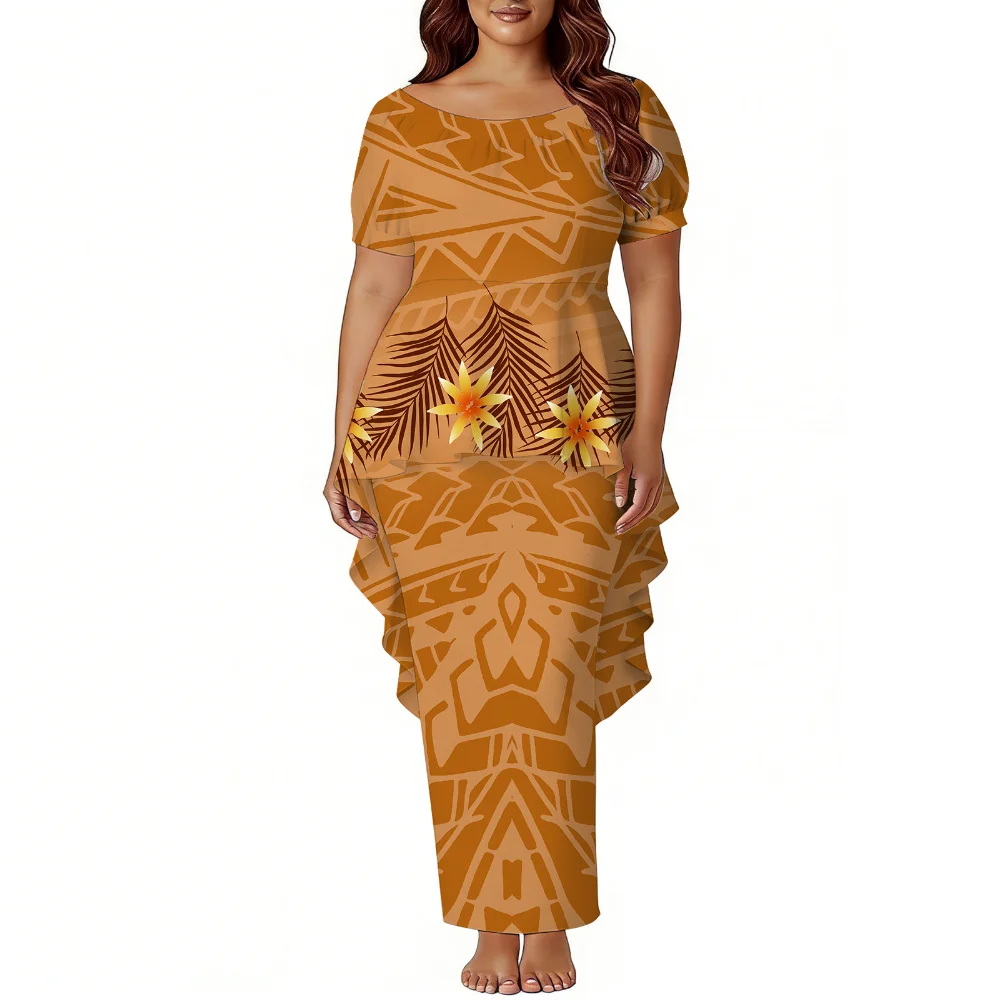 폴리네시아 섬 스타일 여성 반팔 푸레타시 꽃무늬 드레스 사모아 파티 스타일 이브닝 드레스