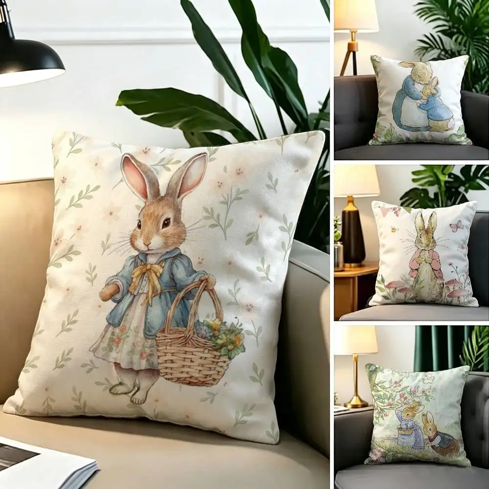 Cartoon Character Cute-Peter Rabbit-Smart  Pillow Case Square Double-Sided Sofa Cushion Cover Bedroom Bedside Pillow