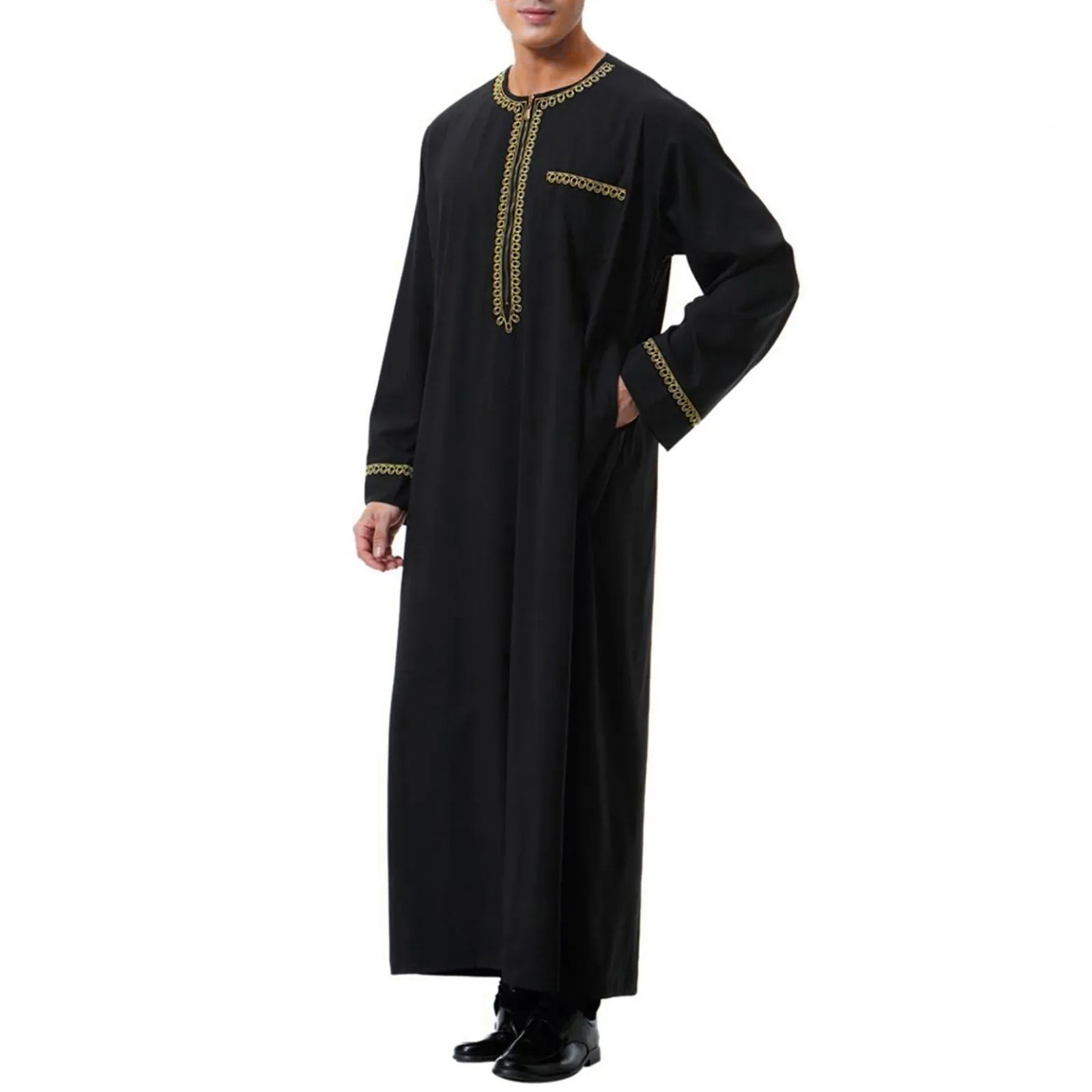 O-Neck Long Sleeve Retro Tunics Abaya Arabic Men\'S Muslim Shirt Kaftan Islamic Royalty Dubai Robe Traditional Costume Men\'S Robe