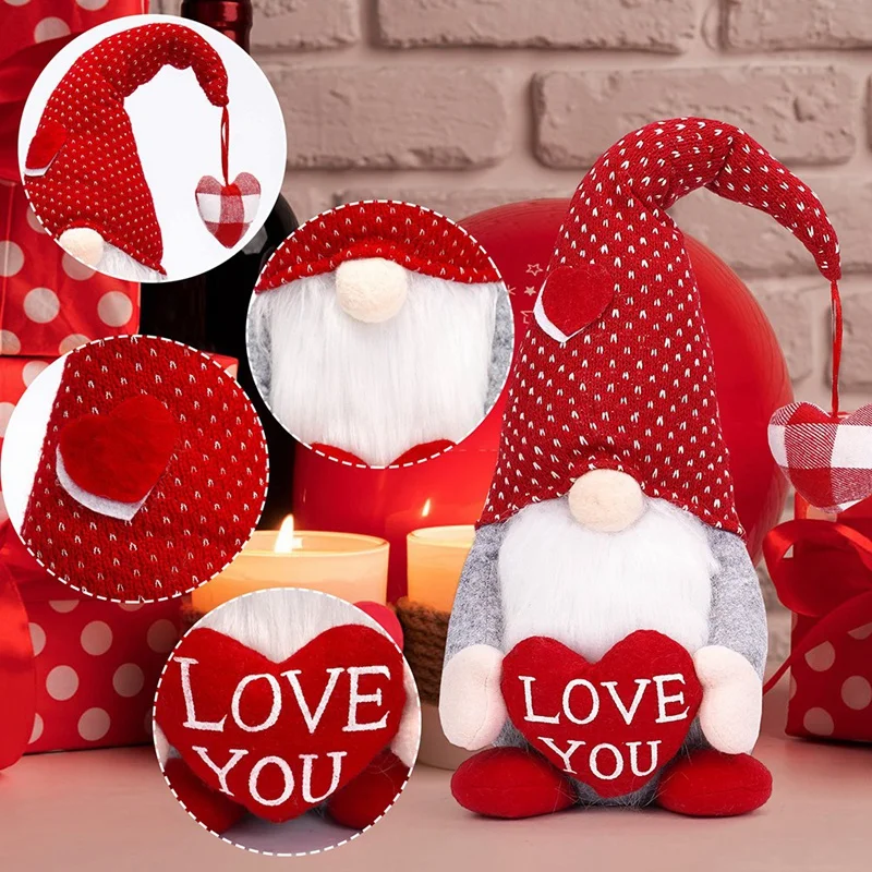 Decorazioni per gnomi di san valentino-2 pezzi gnomi di san valentino decorazioni per la tavola di casa in peluche, Mr & Mrs. Sweet Gnome svedese su muslimate