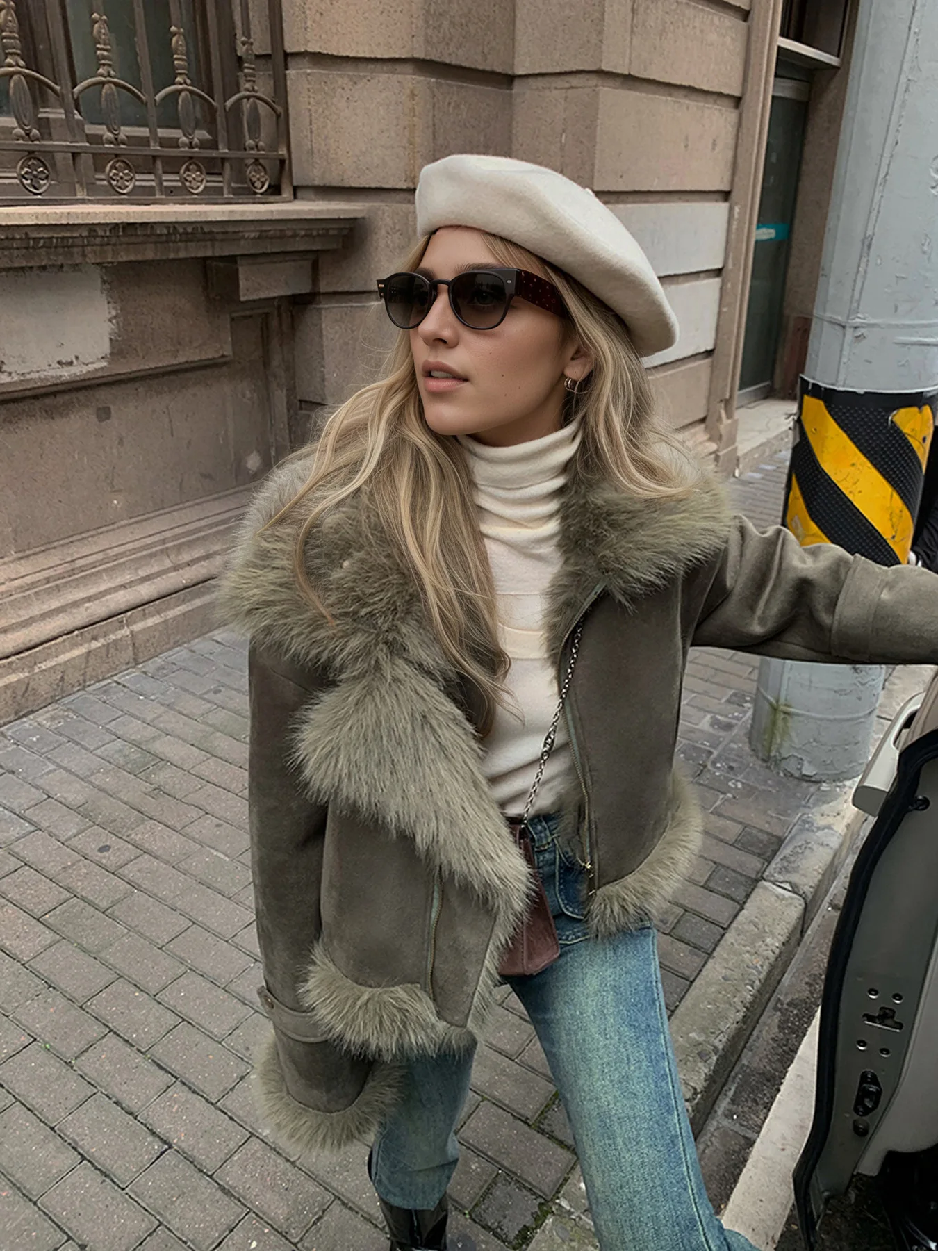 Popular fur integrated jacket suede short locomotive suit women's casual jacket winter