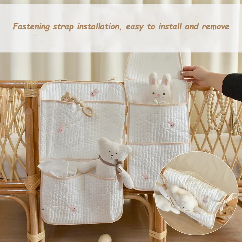 Cotton Quilted Diaper Hanging Bag for Nursery Crib Stroller Hanging Organizer for Diaper Bottle Toys