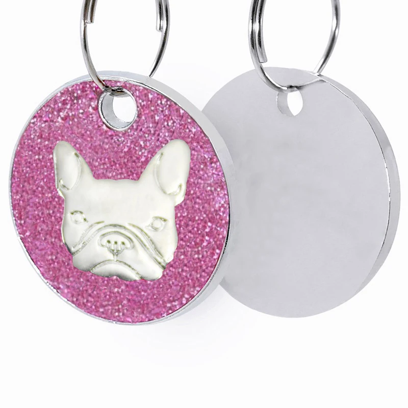 French Bulldog Bell Coloful Glitter Dog Identity Tag Personalized Anti-lost Collar Customized Engraving Pet Name Cat Accessories