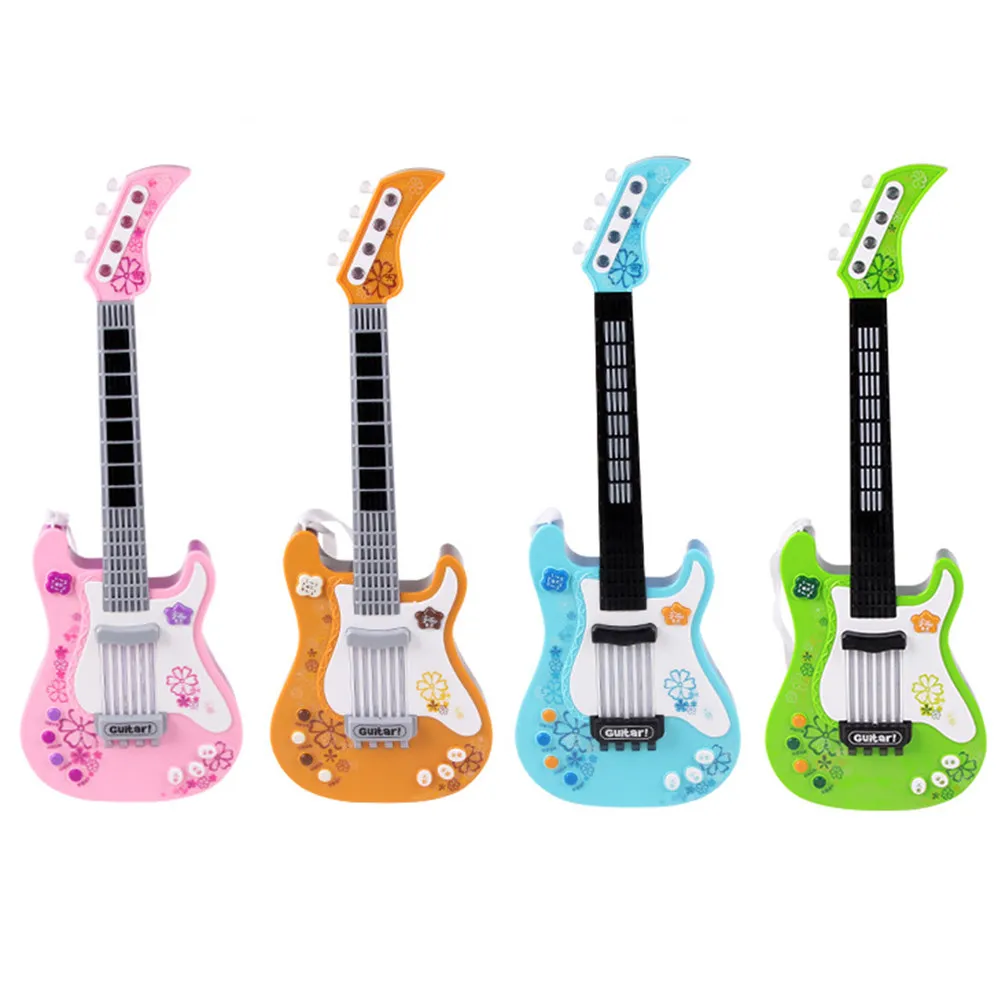 pink-electronic-guitar-kids-simulation-bass-player-educational-music-instrument-early-learning-colorful-gift-for-children