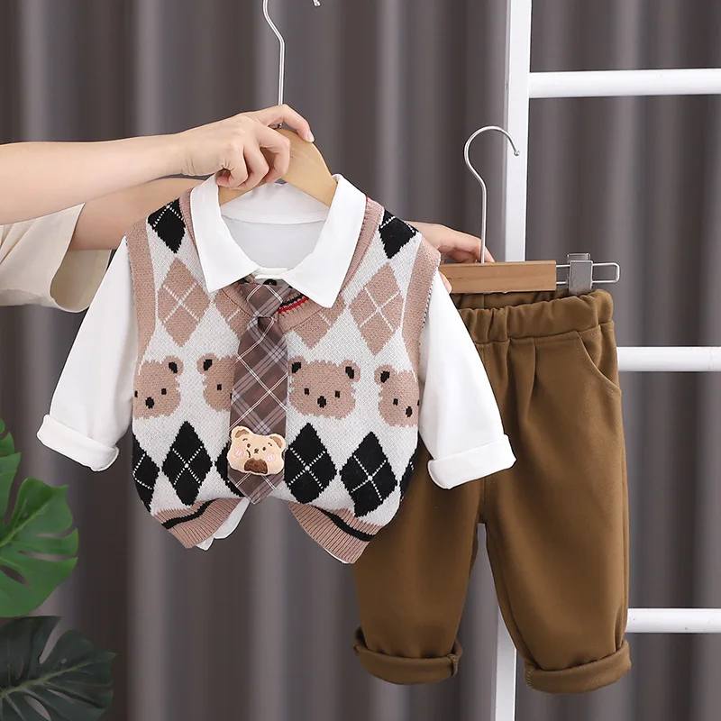 Children Three-piece Set Baby Girls Set Skirts Vest Top Outfits Korean Boys Suit Twins Kids Brother and Sister Matching Clothing