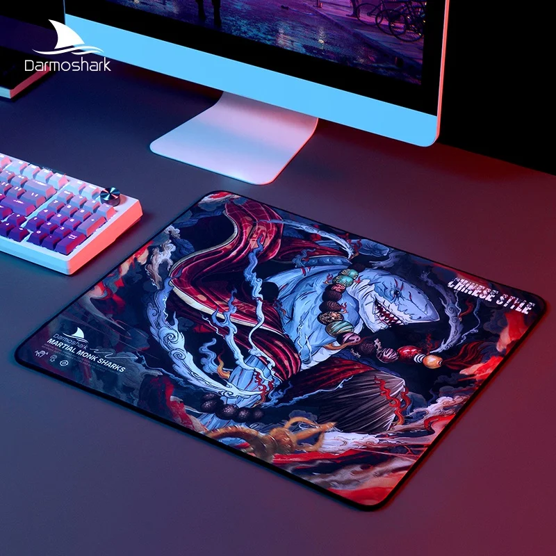 Quente daohark monge tubarão esports jogo importado tecido de poliéster tecnologia de costura antiderrapante mouse pad 400*450*5mm presentes da menina do menino
