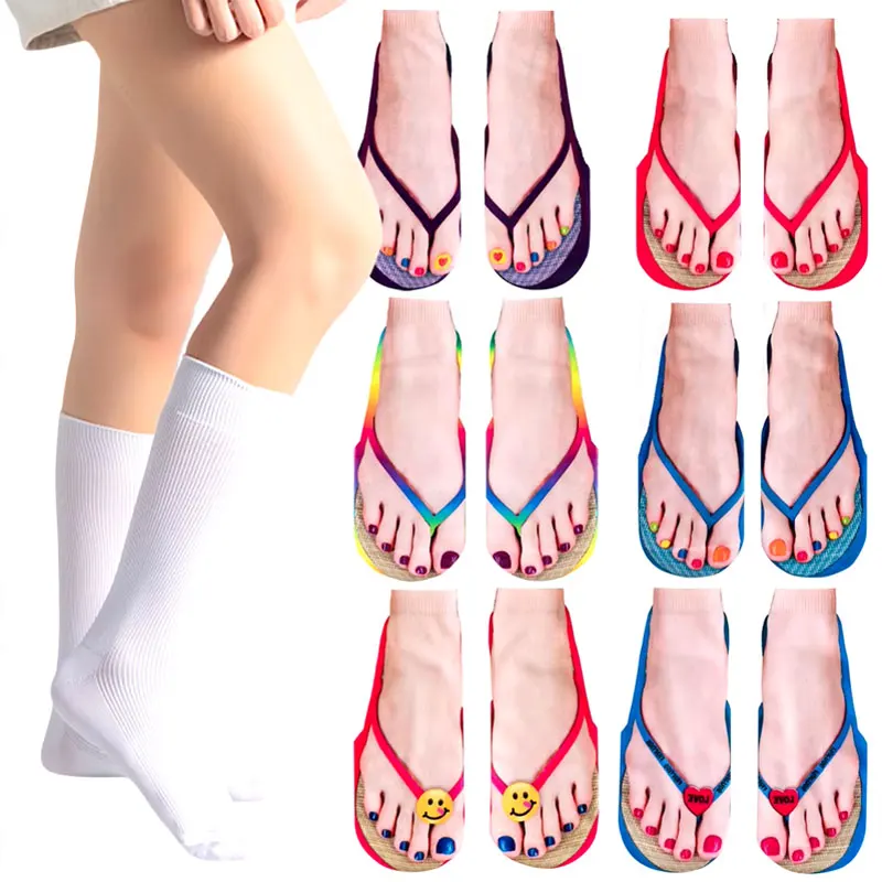 Funny Women's Socks 3D Printing Flip Flop Manicure Sexy Pattern Socks Novelty Supplies High Quality Cotton Short Tube Socks