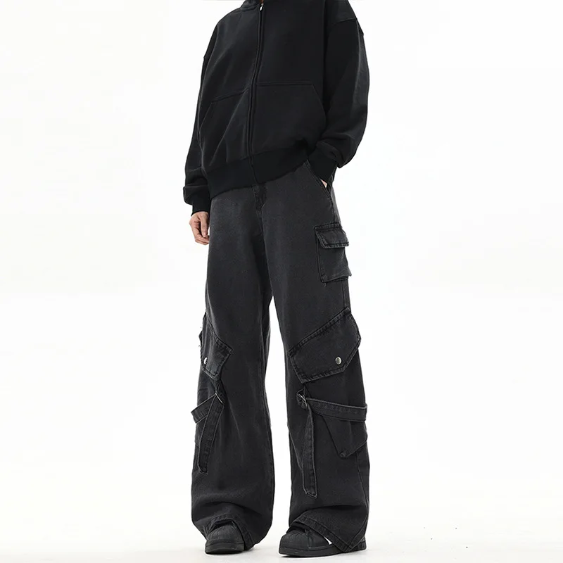 

2024 American High Street Black Workwear Jeans Loose Thin Straight Casual Long Trousers for Men And Women Vintage Style