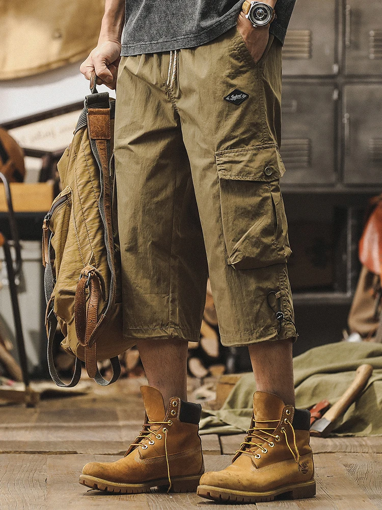 

Спецодежда в американском стиле ретро, мужские летние свободные прямые брюки для улицы, модные повседневные брюки на семь футов