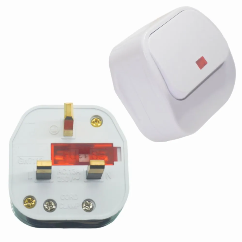 UK 3 Pin Switch 250V 13A AC Power Plug With Switch Male Electrical Socket Fused Connect Cord Overload Protection Adapter