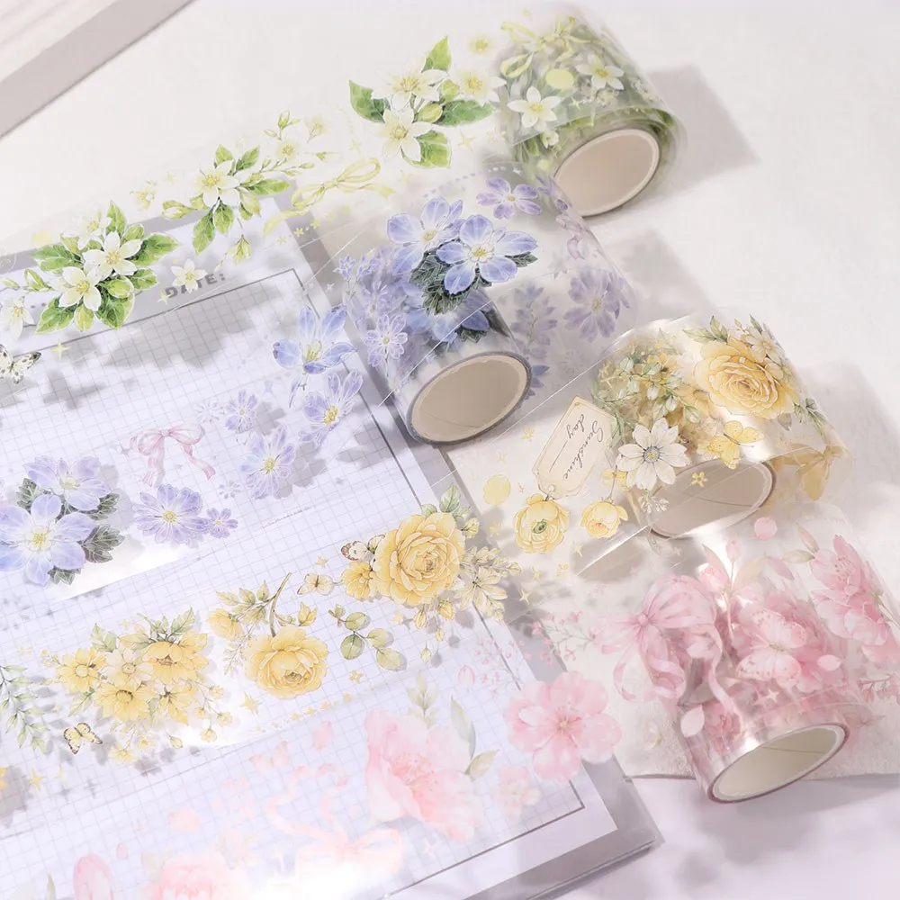 Schulbedarf DIY Blumen-PET-Band Transparentes Schleifen-Blumen-Aufkleberband Buntes Tagebuch-Dekorationsband für Journaling – Detail 4