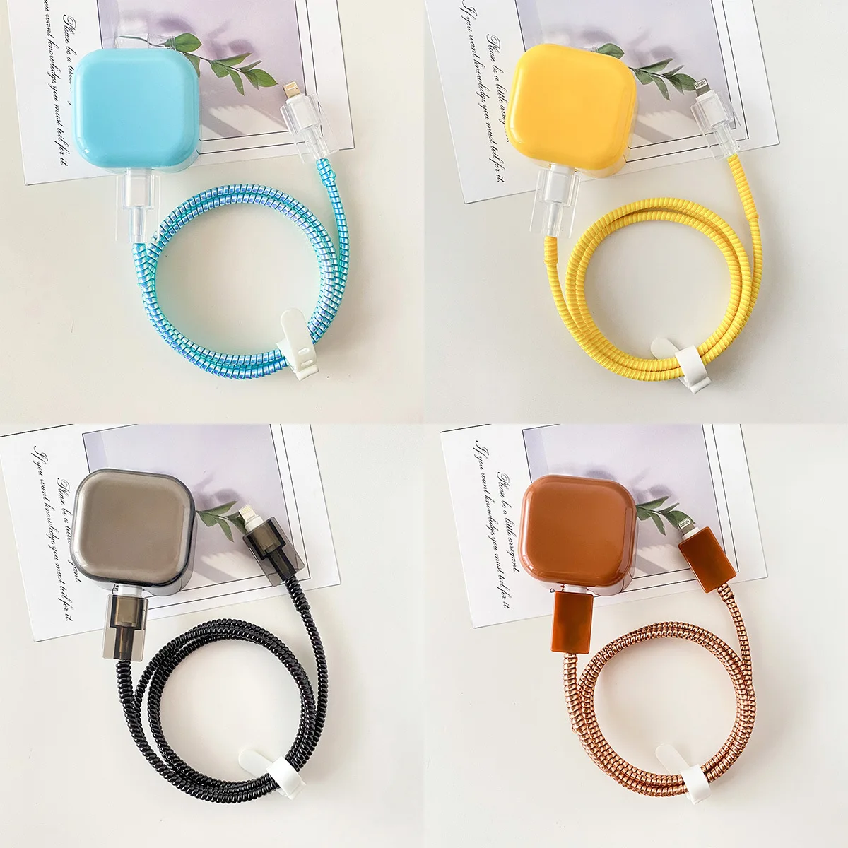 Cute Macaron Color Set Cable Protector for iPhone 20W UK HK Standard Plug Charger Case Phone USB Data Wire Cord Organizers - Detail 1