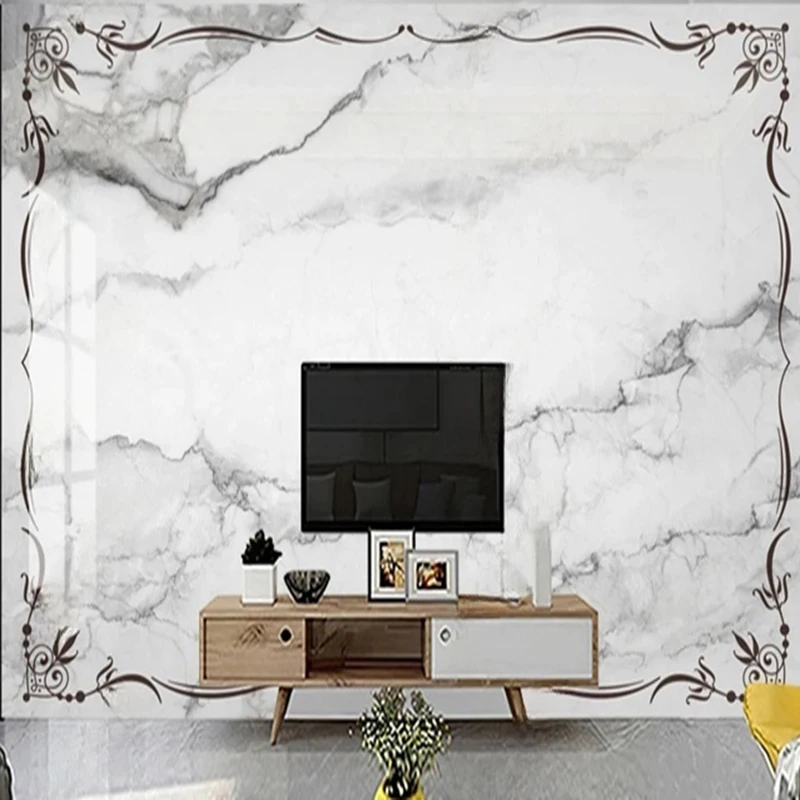 

Custom Minimalist Marble Wall Mural Abstract White European Framed Wallpaper for Modern Home Office Living Room Wall Decor