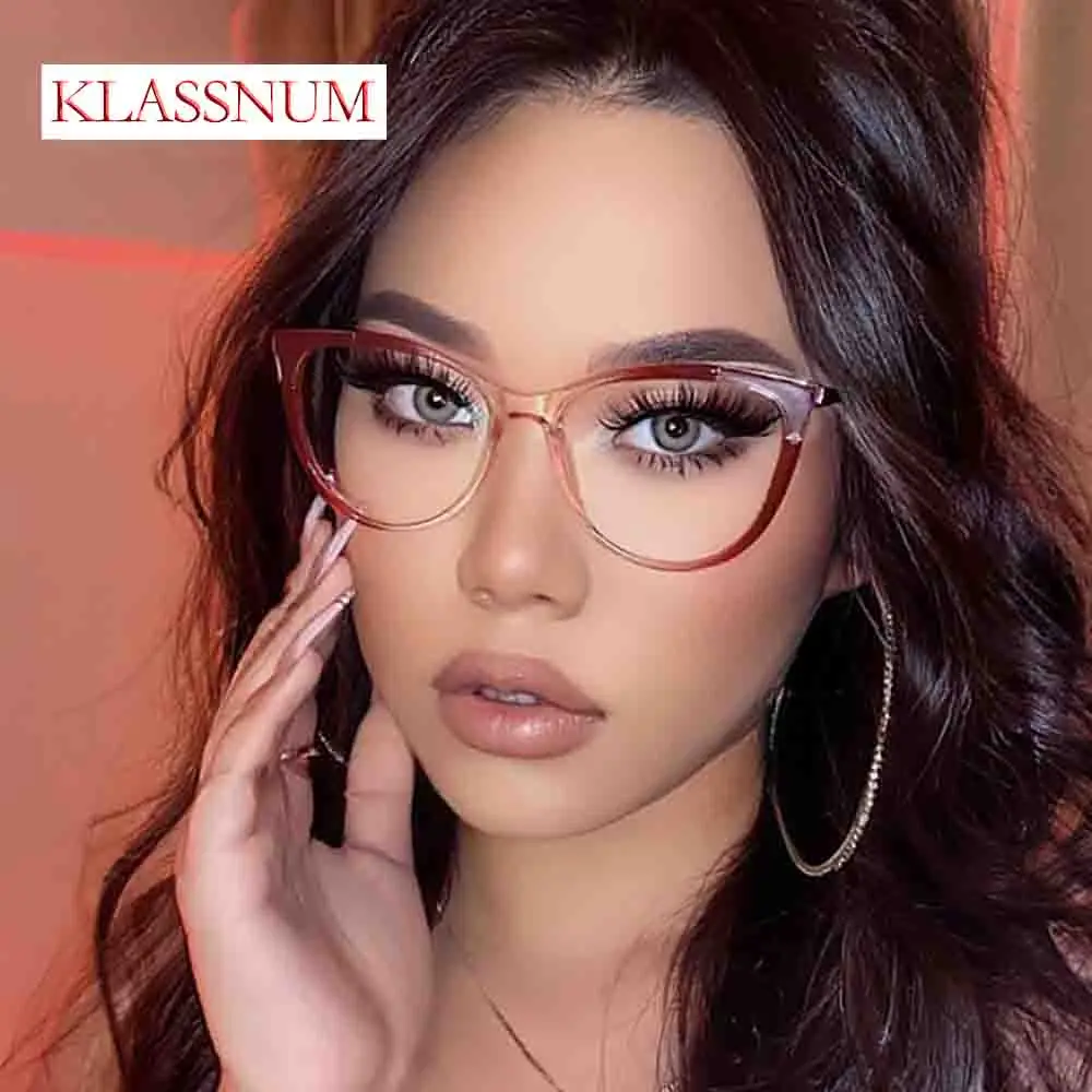 TR90 Fashion Cat Eye Anti Blue Light Cat Eye Glasses Frame For Women TR90 High Quality Clear Lens Reading Trending Eyeglassses