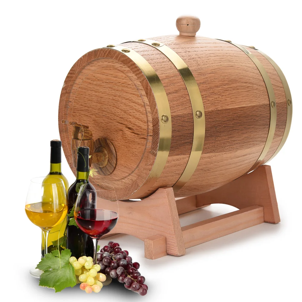 3L Vintage Wood Oak Timber Wine Barrel Dispenser for Whiskey Bourbon Tequila