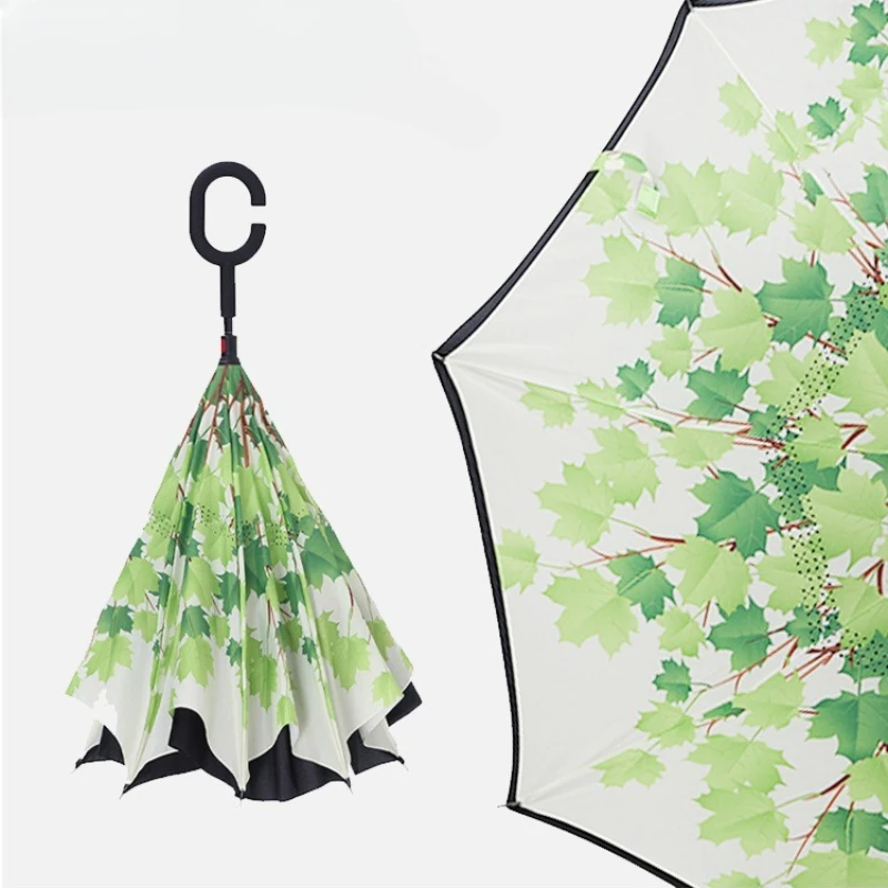 

106cm Double-layer Reverse Umbrella C-Shape Handle UV Umbrella Boys and Girls Sturdy Manual Universal Long Handle Car Umbrella