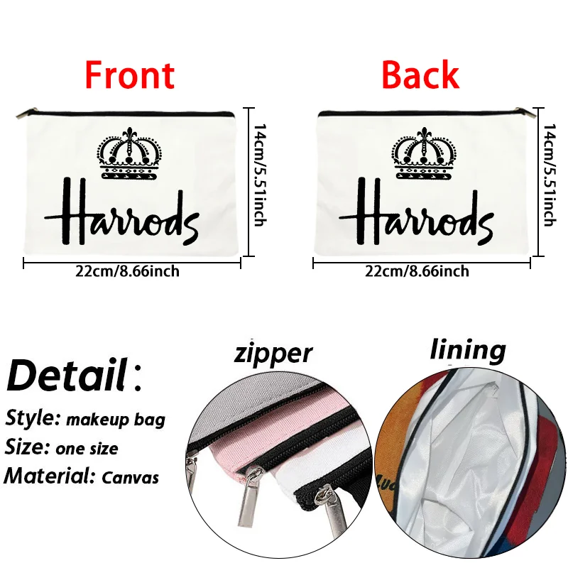 Fashion Harrods Organizers Makeup Bag Canvas Travel Cosmetic Case Zipper Wash Toiletry Pouch Small Portable Clutch Handbag