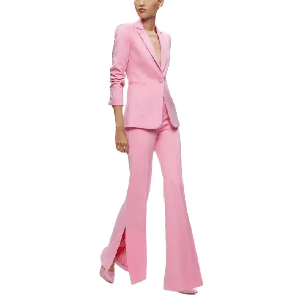 Gorgeous Single Button Pink Women Pants Set High-end Female Two Pieces(Jacket+Trousers)أطقم بناطيل