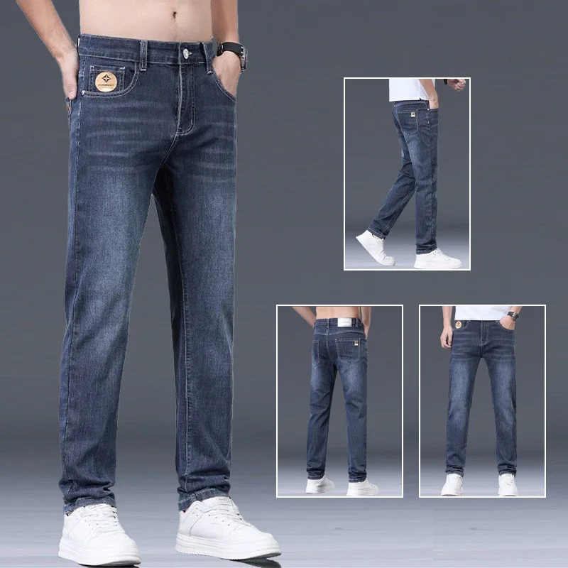 

Мужской вид, модные формальные джинсовые брюки, удобные темно-серые брюки, мужские элегантные повседневные тонкие облегающие легкие эластичные джинсы