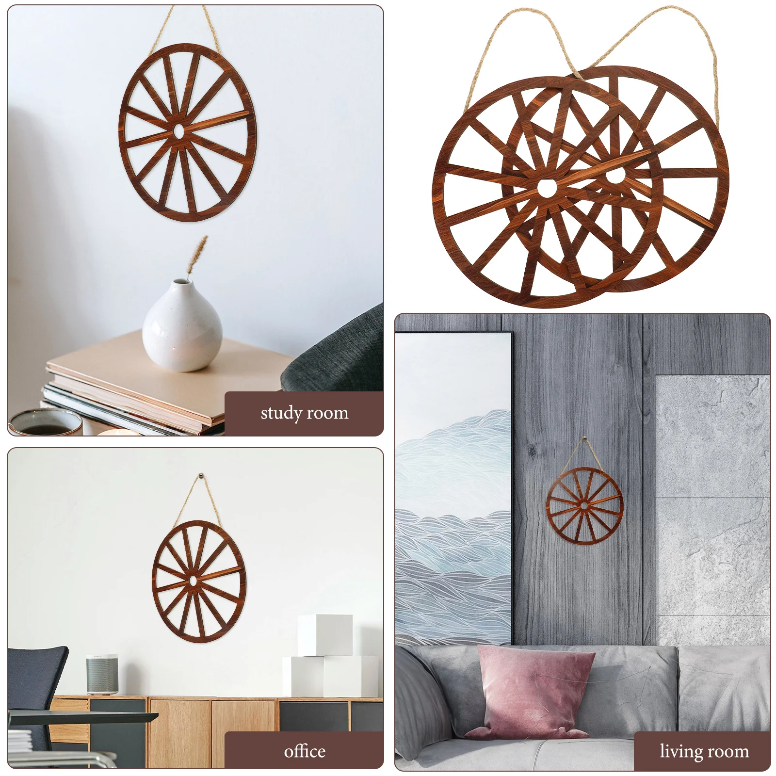 Wooden Wagon Wheel Wall Decor 2pcs Set Home Wall Art Ornament Rustic Bar Decor