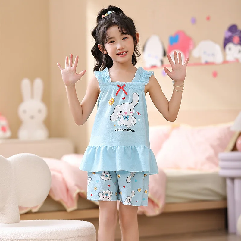 

2024 Sanrio Kawaii аниме Cinnamoroll детские пижамы на бретельках летние милые Мультяшные Kuromi Pompompurin My Melody одежда подарок