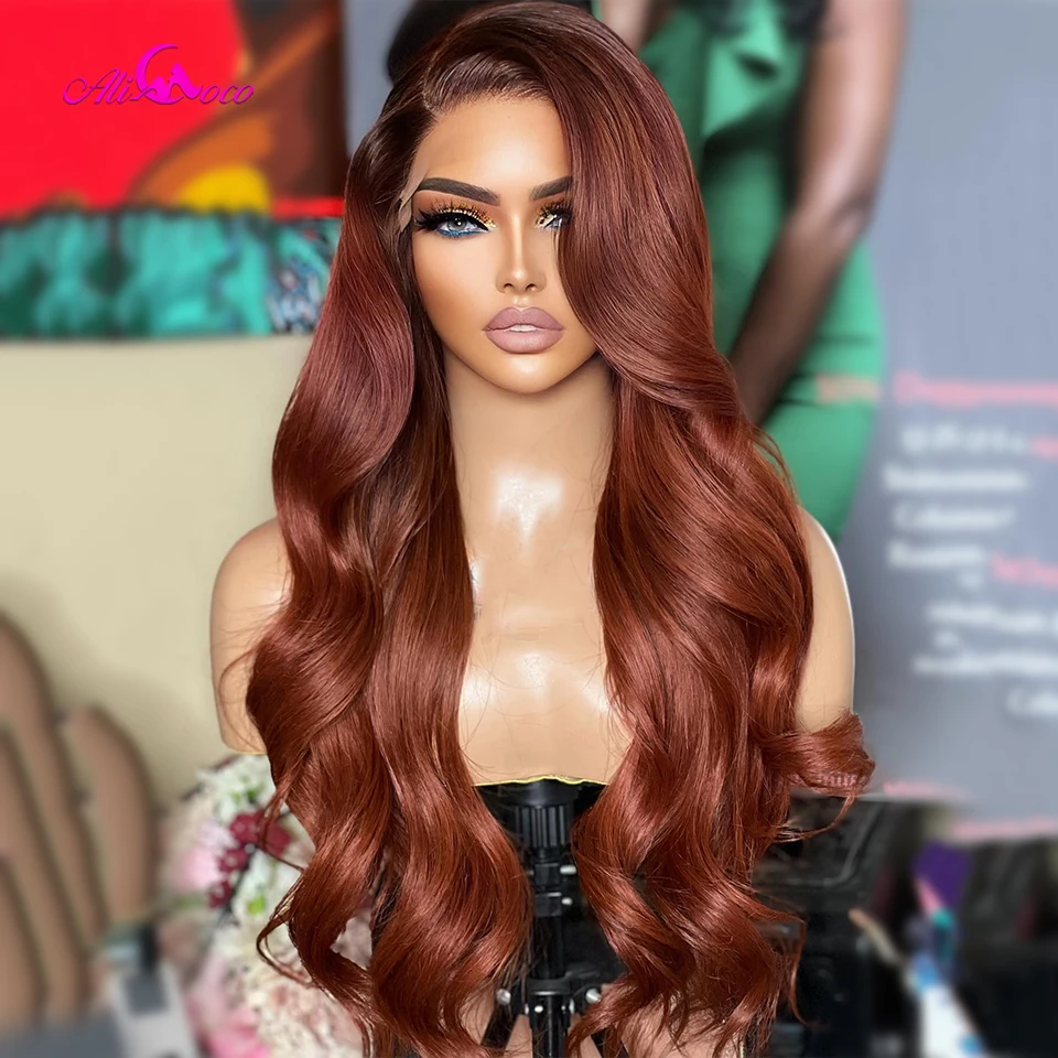 

13x4 Reddish Brown Lace Frontal Wigs Body Wave Transparent Lace Front Wig Pre Plucked Lace Closure Wig Human Hair Wigs For Women