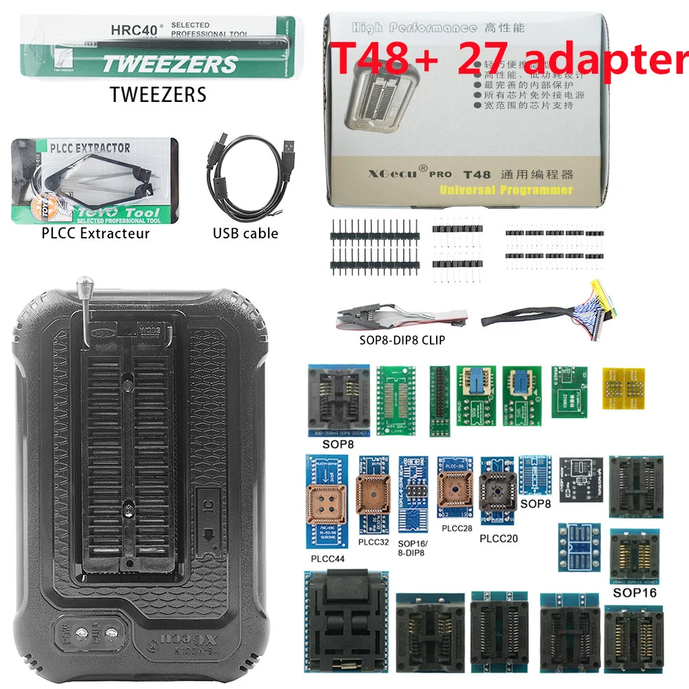 Programmatore Bios Minipro universale XGECU T48 al 100% + set di adattatori con adattatore NAND TL866 PIC Chip intelligente di programmazione veloce