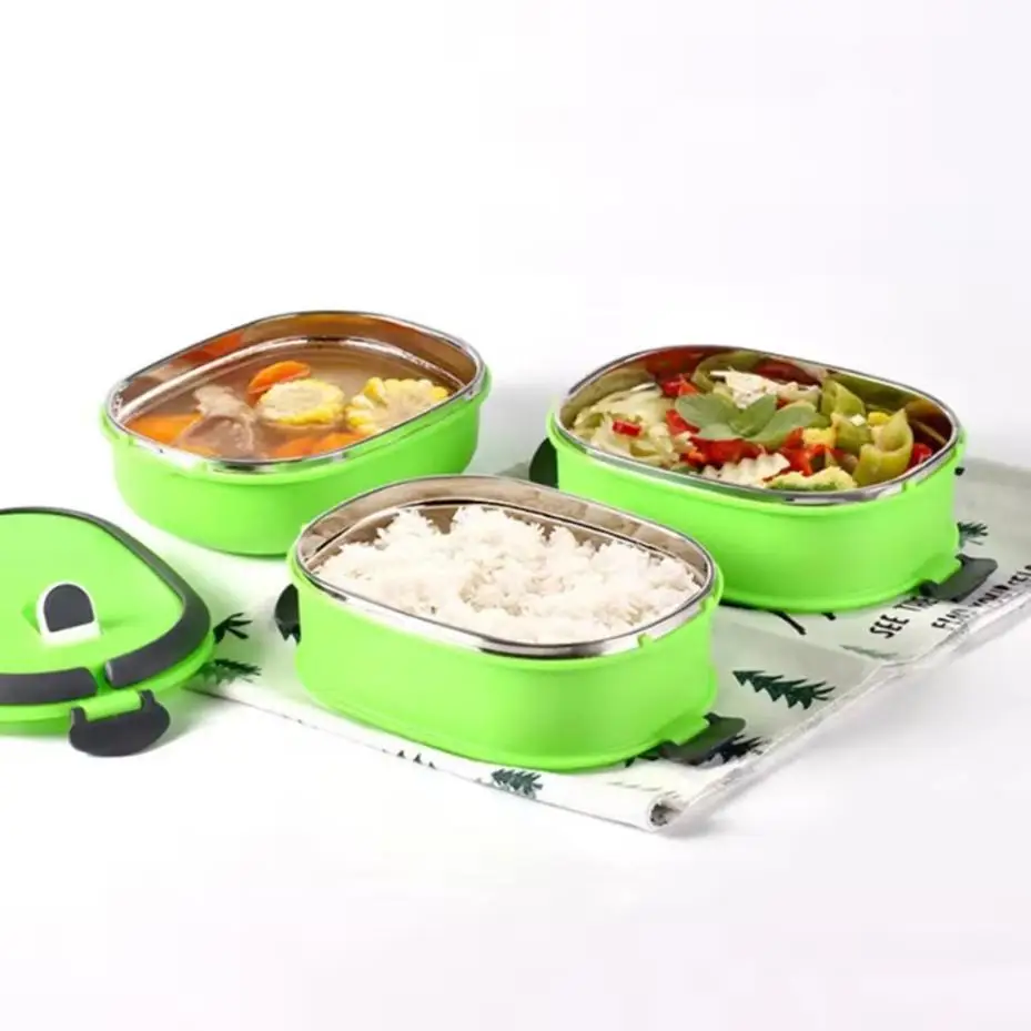 1 Pcs Random Portable Stainless Steel Lunch Box Student Lunch Box Plastic Sealed Insulated Lunch Box Large Capacity Lunch Box