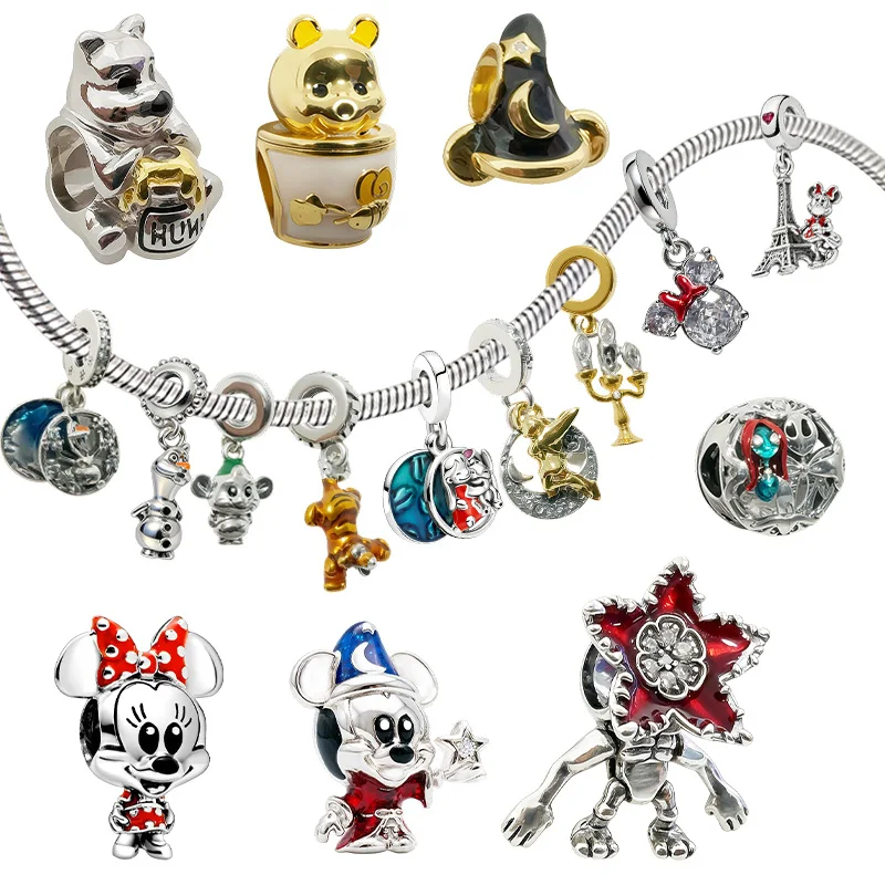 Nuevas cuentas de abalorios originales, Mickey el aprendiz de mago de Disney y Flor Cangurera de Disney, compatibles con pulseras colgantes, regalo de joyería para mujer