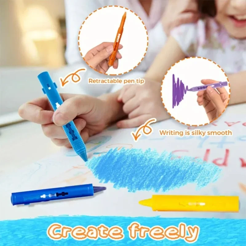 6 Colors Push Type Water-Based Washable Wax Bath Crayon Pen for Kids Educational Painting Supply, Non-Toxic Odorless